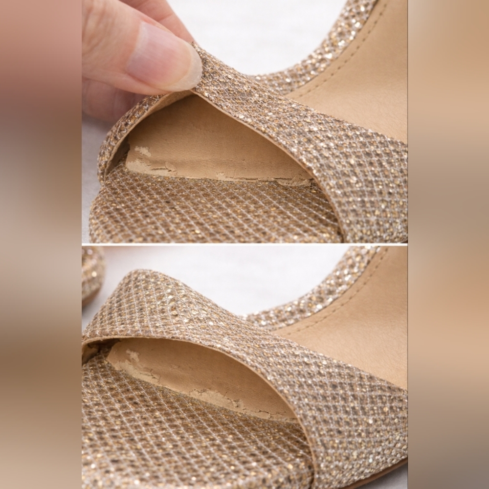 Michael Kors Gold Heels 6.5M | Sparkly Ankle Strap Stiletto Sandals - Picture 5 of 5